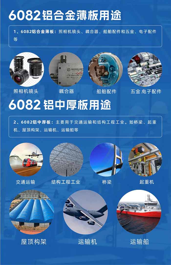6082�������������

1��ӵ�нϺõ���ʴ�����ɻ�е�ӹ����ɺ������ҳ��ͻ�����������

2��ӵ���е�ǿ�������˻������ά�ֽϺõĲ���������

3��ӵ�нϺõ�������ӳ���������õ�������ӳ�����̺�ȥ�����ʺ�Ⱦɫ��Ϳ�������

4�������׹�����ɫĤ��������Ч��������

5��ǿ�ȸ�������������ʹ�û��ܺ����ӿ��ص�������
